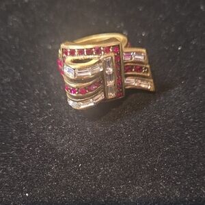 Heidi Daus Gold and Red Crystal Ring